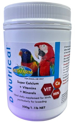 Vetafarm D Nutrical – Super Calcium + Vitamins + Minerals for Birds (500g)
