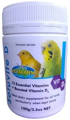 Vetafarm Soluvite D – Complete Multivitamin with Extra D3 for Cage Birds (450g)