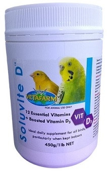 Vetafarm Soluvite D – Complete Multivitamin with Extra D3 for Cage Birds (450g)