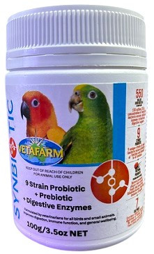 Vetafarm Synbiotic – Multi-Strain Probiotic, Prebiotic & Enzyme Blend for Birds (100g)